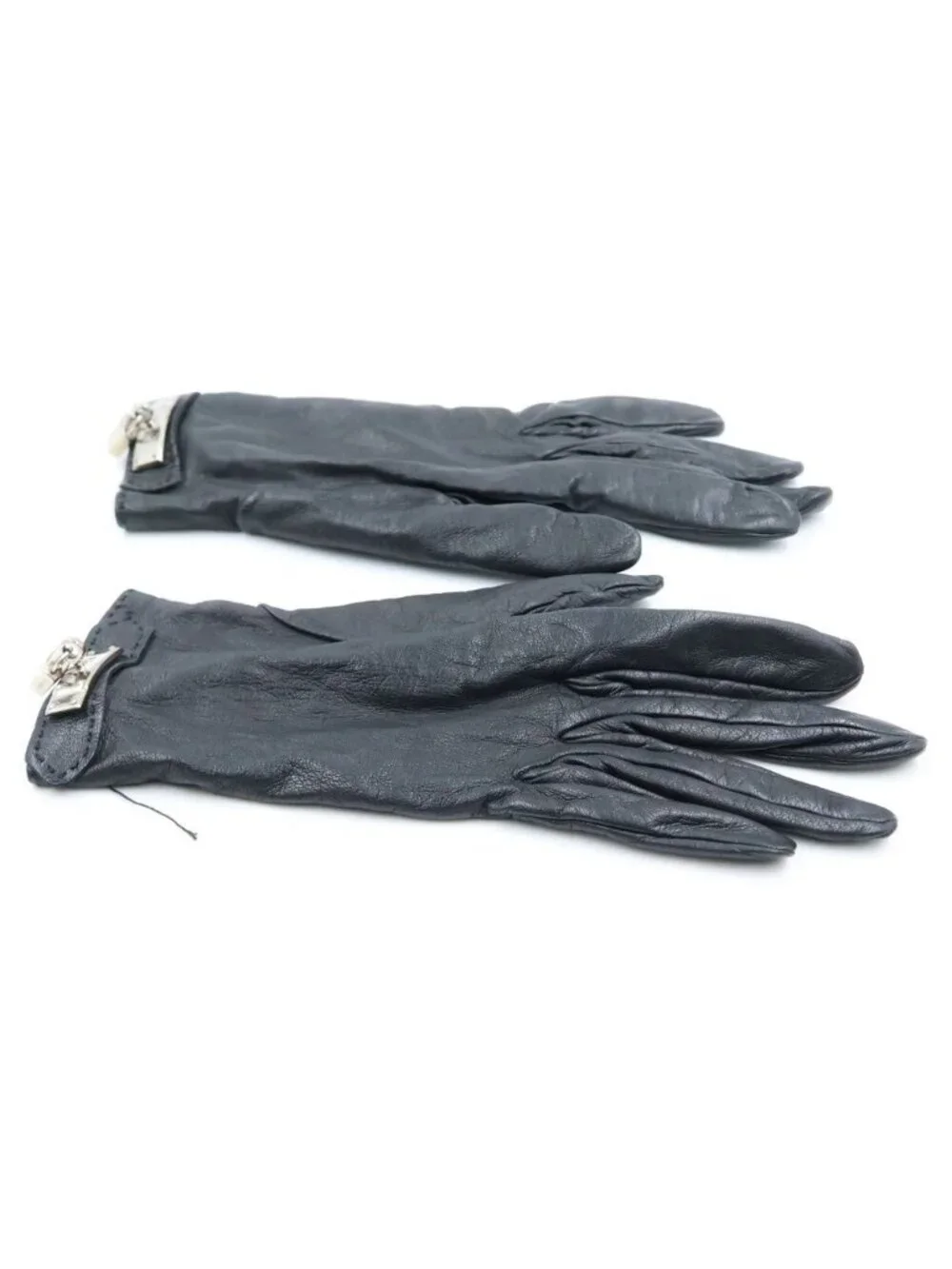 Hermes Soya Gloves Leather Silver Black